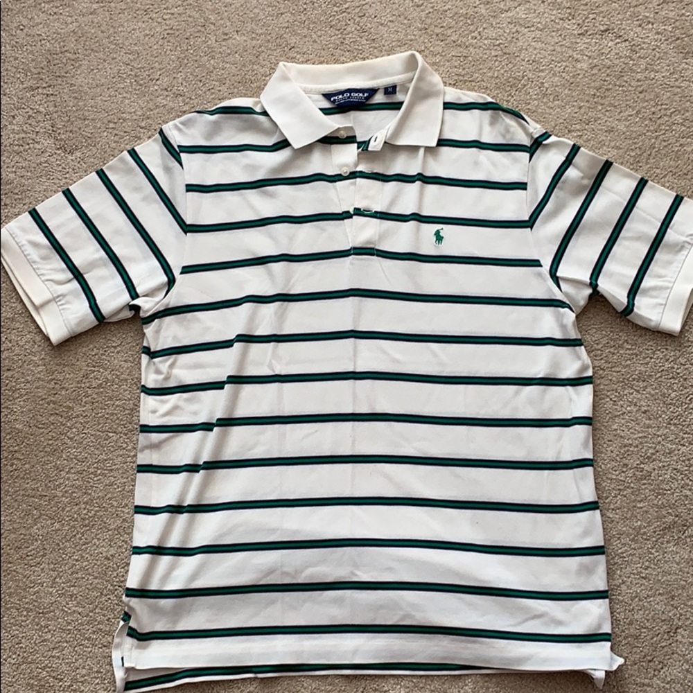 White Striped Polo Golf Shirt M
